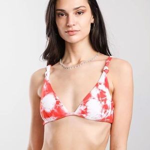 NWT DIPPIN' DAISY'S HOT CORAL WHITE TIE DYE BIKINI TOP MEDIUM